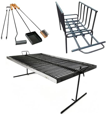 Parrilla argentina de lujo + brasero + herramientas de fuego - Parrilla de hierro argentina - BBQ Parrilla Asado flotante de hierro con patas ajustables Sor pampa grill (24 x 16)