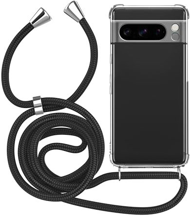 MyGadget Funda para Google Pixel 8 Pro - Carcasa en Silicona TPU Suave con Cordón - Case y Correa Adjustable - Negro