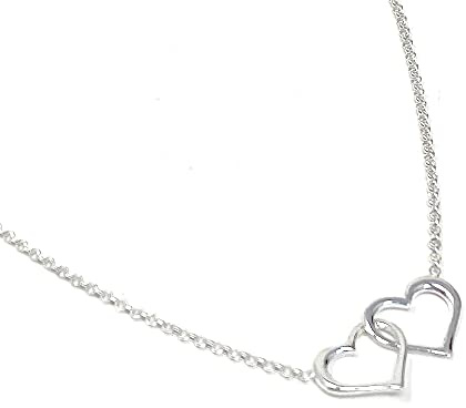 Strictly Gifts Sterling Silber Damen Halskette mit zwei offenen Herzen ineinander verschlungene 46 cm ideal für Mädchen, Mutter, Oma, Schwester, Freundin, Ehefrau, Sterling Silber