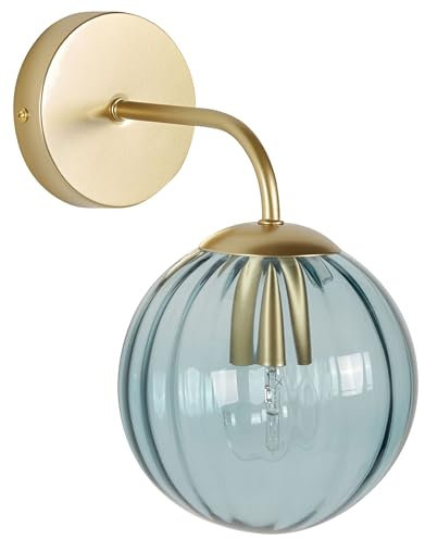 Lampe Applique Murale avec Abat-Jour Rond en Métal et Verre Bleu Solution Parfaite pour la Chambre et le Salon Décoratif et Fonctionnel