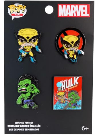Loungefly Pop! 4PKPN: MARVEL - Wolverine - WOLVERINE 50TH ANNIVERSARY COMIC ACTION - X-Men Spille Smaltate - Spilla da Collezione Carina - per gli Zaini & Borse - Idea Regalo - Comic Books Fans