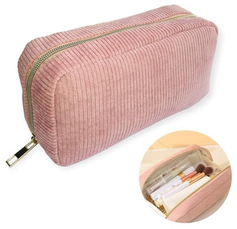 Trousse Maquillage Grande Capacité pour Femme, Homme, Fille, Garcon, en Velours avec Compartiments. Trousse Scolaire, De Toilette, Rangement pour Makeup, Accessoires Bebe Ou Voyage (Rose)