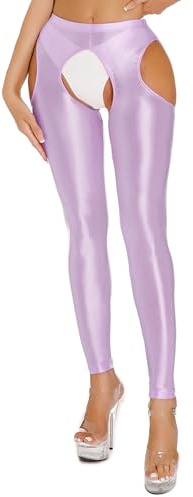 Aislor Lucido Collant Cavallo Aperto Donna Leggins Sportivi Calze Olio Lucidissimi Pantaloni per Yoga Fitness Allenamento Pantacollant Opaco Stockings Nightwear