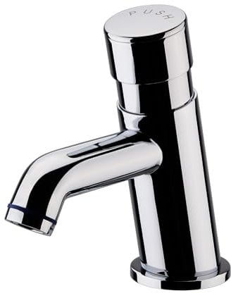 ENKI, Vision, BT4300, Self Closing Non Concussive Basin Tap Modern, for Pre-Mixed Water, Hot or Cold, Commercial Use, Adjustable Shut Off Time, Chrome