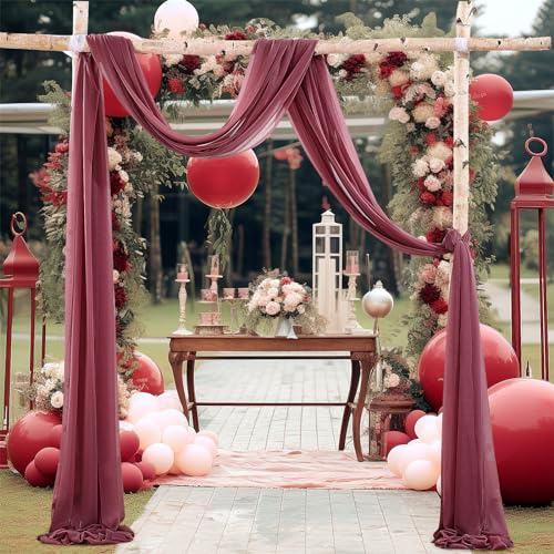 FANSU Vorhang Hochzeitsbogen, Deko Vorhang Hochzeit Querbehang Freihanddeko Chiffon Tüll Stoff Querbehang Deko Gardinen für Dekoration Babyparty Geburtstag (2.4x32.8ft/75x1000cm,Burgund)