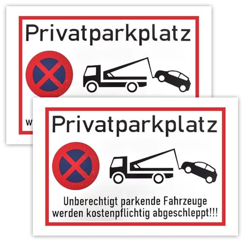 Schilder Privatgrundstück Parken Verboten 2 Stück Privatparkplatz Schild Aluminium, Unberechtigt Parkende Fahrzeuge Werden Kostenpflichtig Abgeschleppt, 30cm*20cm Parken Verboten Schild Metall