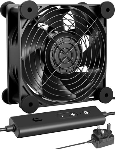 upHere gaming 120mm PC Fan, 120 x 38mm DC 12V Comtuper Cooling Fan, Dual Ball Bearing, AC Plug 220V 240V Speed Control 5 Adjustable for PC Cabinet Server Room Modems Cooling, D1K1