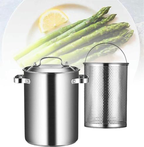 WQZStar Sarfarming Topf 25 cm hoch, Spargeltopf Induktion mit Siebeinsatz, Nudeltopf aus 304 Edelstahl für Nudeln, Spaghetti, Gemüse, ergonomisches Design