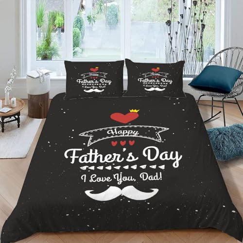 NYSMGS Bettwäsche 135x200 Mädchen Jungen Vatertag 3D Druck Sommer Leicht Mikrofaser Bettbezug Schwarz Zimmer Dekor Bettwäsche-Sets 3Teilig mit Reißverschluss und 2 Kissenbezüge 80x80