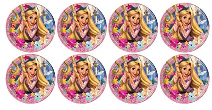 ALMACENESADAN, 5121, Pack fiesta cumpleaños; pack 8 platos de cartón 23 cm; de la licencia (Rapunzel)