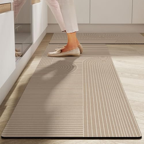 Hixingo Tappeto Cucina in Diatomite, Passatoia Cucina Antiscivolo Lavabile Tappeti da Cucina Tappeto da Cucina Lavabile Tappeto da Bagno Tappetino per Doccia (50x180cm,Stile Moderno G)