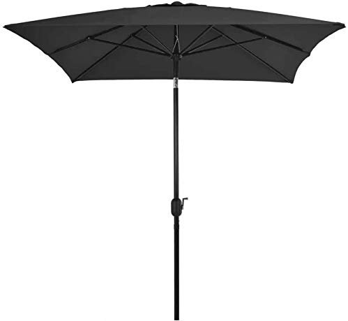 ASumPio Kurbelsonnenschirm, 38Mm Stahlmast, Rechteckiger Sonnenschirm Für Terrasse, Garten, Strand, Pool 300X200Cm, Schwarz