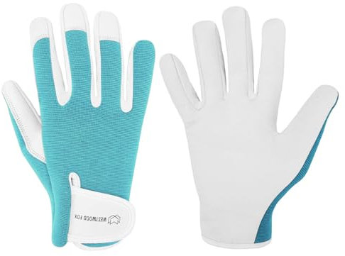 WESTWOOD FOX Ladies/Mens Leather Gardening Gloves Thorn Proof Rigger Garden work gloves, Safety Working Gloves, Premium Quality (Cyan, M)