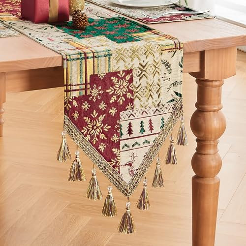 TOPLUXE Runner da Tavola Natalizio, Decorazioni da Tavola Natalizie per Pranzo/Cucina/Ristorante/Banchetto/Festa di Natale (33x274cm, Patchwork Natalizio)
