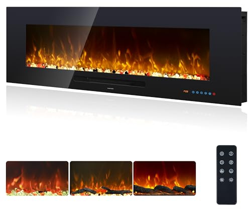 Oxhark Flame Elektrokamin Wandmontage, 13 Farbmodi LED flammeneffekt, Timer - Funktion, 127 cm Kamin Heizung Glas-Touchscreen und Fernbedienung,1500W(50)