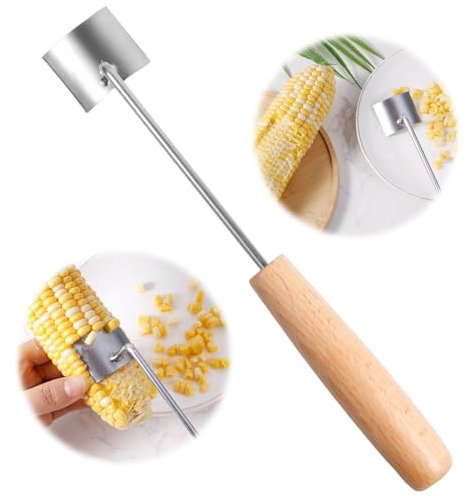 Corn Peeler for Corn on The Cob, Stainless Steel Stripper Kernel Remover Planer Scraper Husker Sheller for Corn with Wooden Handle Corn Cob Cutter Thresher for Home Kitchen Dining Gadgets Accessories