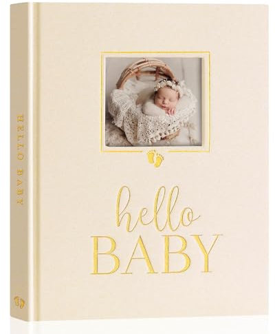 Lanpn Hello Baby Erstes 5 Jahr Babytagebuch für Mädchen Junge - Leinen Babybuch zum Eintragen Baby Tagebuch für neue Eltern - Baby Erinnerungsbuch Foto Album Geschenk, Englisch (Beige, 154 Seiten)