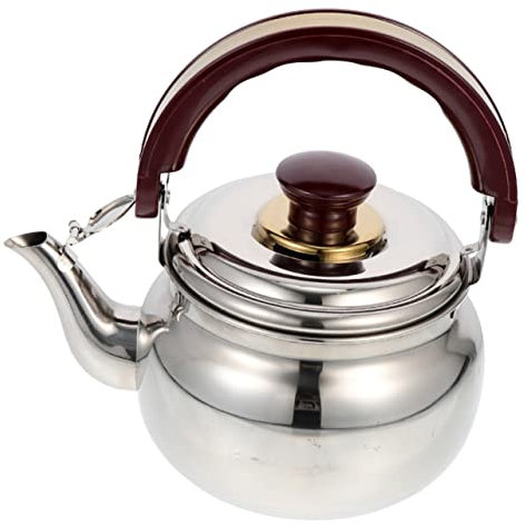 Cabilock tetera de acero inoxidable estufa de senderismo tetera de uso diario que suena silbante de mano s infusor de te silbante doméstica de mano Silver