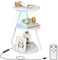 ARTETHYS Side Table, Small Round Coffee Table with RGB LED Lights, End Table with 3 Tier Storage Shelves, Bedside Sofa Side Tables with Remote for Living Room Bedroom, White Marble