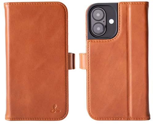 Snakehive Leather Wallet for iPhone 16 - Real Leather Wallet Phone Case with Viewing Stand and Card Holder - Flip Folio Cover with Card Slots (Smooth Tan)