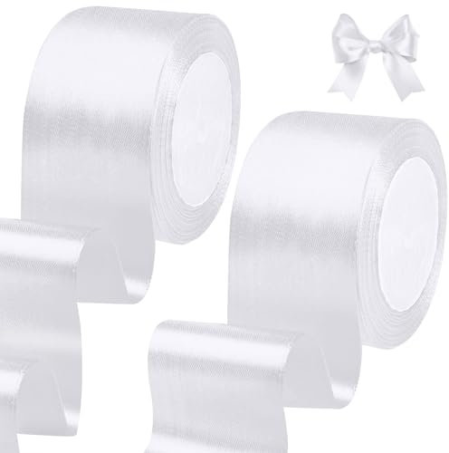 qingmeng 44m Geschenkband Weiss, 5cm Satinband Schleifenband Weiß Ribbon Band Schleife Geschenkband Breit Satinbänder Seidenband Band für Hochzeit geschenkverpackung Weihnachten Dekoration