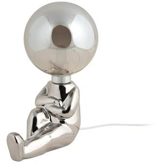 Leitmotiv Tischlampe Joey Led - Silber - 16.5x12x22.5cm - Rund - Keramik - Tischleuchte Wohnzimmer & Schlafzimmer - Tischlampen modern