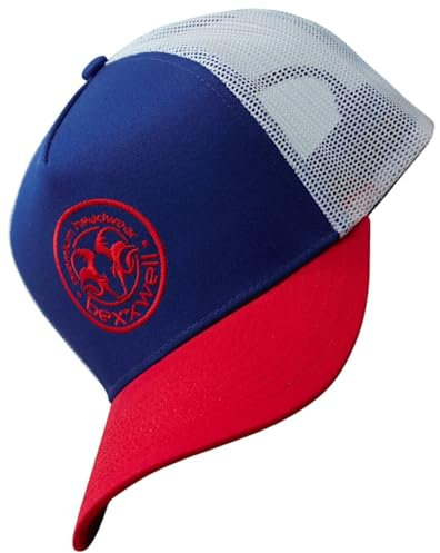 Bexxwell Trucker Cap Blau/Weiß/Rot mit Logo-Patch (optimale Passform, Kappe, Blue, red, Truckercap, Logo, Cap, Unisex)