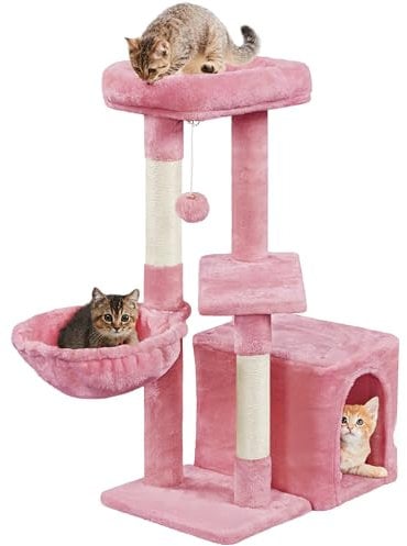 Yaheetech Cat Tree 87cm Small Cat Tower Indoor kittens Climbing Tower w/Scratching Posts for Kittens Multi-Level Pet Activity Center w/Large Condo&Perch, Pink