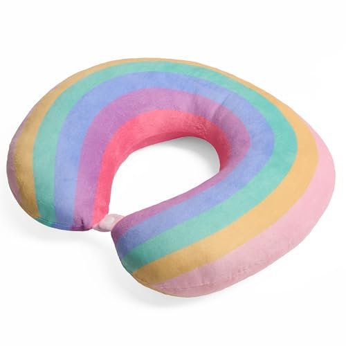 OHS Neck Support Pillow Rainbow, Soft Foam Neck Support Pillow Portable Travel Essential Flight Pillow For Airplane Train Car, Multi-30x30cm