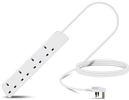 Eagle Four Gang Mains Power 13A Extension Socket to 13A UK Plug Lead Cable, British Standards BS1363 2m