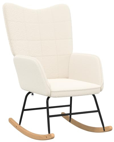 vidaXL Creme Stoff-Wippstuhl Ergonomisches Design Für Wohnzimmer Lesen Indoor Möbel Robuste Weiche Berührung Mit schwarzen Beinen Zeitgenössisch Stylischer Sessel Polstersitzmöbel Schlafzimmer