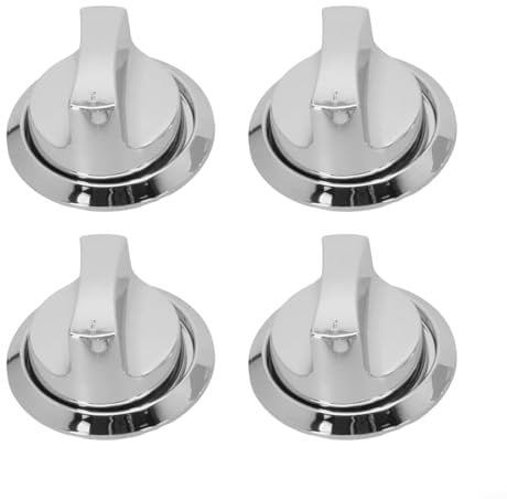 HOHOVYVY Galvanised Grill Knobs, Set of 4 Chrome-Plated Gas Grill Knobs, Replacement Accessories for Barbecues, Metal Handles, Temperature Control (With Base)