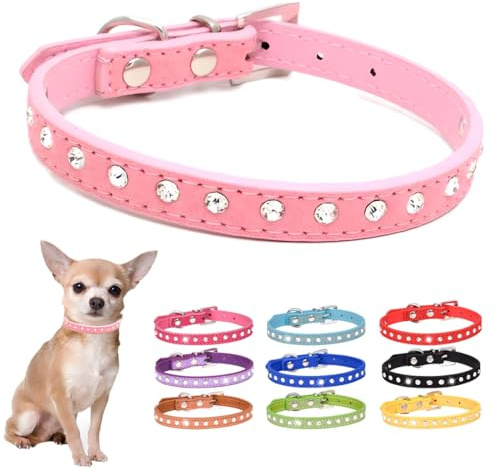 Pink Diamond Hundehalsband für kleine Hunde, Strasssteine, Welpenhalsband, Mädchen, weiblich, Kristall, Glitzer, glitzernd, Katzenhalsband für Kätzchen, XXS, XS, kleine Rassen, Größe XXS