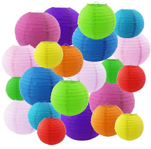 22 Stück Bunte Papierlaternen Lampions Papier Laterne Lampenschirm 10 Farbe 4 Größen für Feiertagen Hochzeit Party Geburtstage Gartenparty Babyparty Deko innen und Außen
