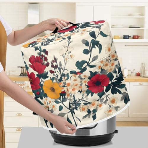 Kitchen Appliance Accessories Dust Cover for 3-6-8 Quart Instant Pot, Pressure Cooker, Air Fryer & Crock Pot,Decorative Appliance Dust Cover with Top Handle & Storage Pockets (Floral-6, 8 Quart)