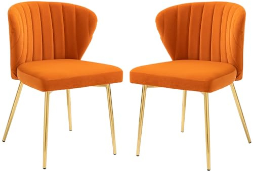 Fiximaster Esszimmerstühle 2er Set, Polsterstuhl Esszimmer modern, Samt, Küchenstuhl mit Rückenlehne, Ergonomischer Stuhl mit goldenen Beinen,Esszimmerstuhl für Wohnzimmer,Küche,Schlafzimmer (Orange)