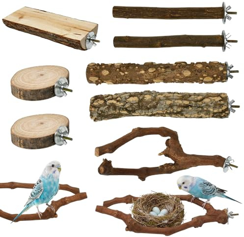 VGECEE 9Stk Natur Sitzstangen für vögel Wellensittich Sitzstangen Naturholz | Vogel Sitzstangen Spielzeug Vogelständer aus Holz Vogelkäfig Zubehör, für Wellensittich Kanarienvogel