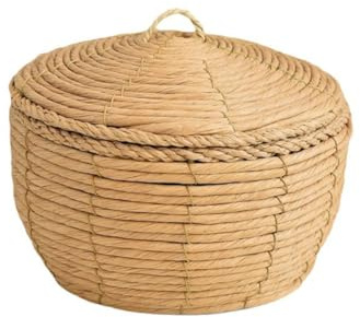 Flaroey Desktop Rattan Storage Basket Hand-Woven Toy Storage Basket Household Straw Basket M