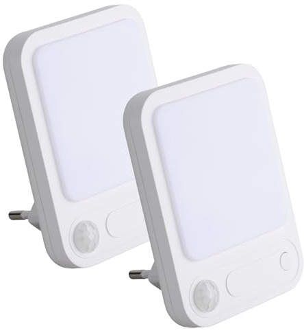SEBSON Steckdosenleuchte mit Bewegungsmelder & Dämmerungssensor, 2er Set | LED Nachtlicht Steckdose - Dimmbar + Programmierbar: Dämmerung, Bewegung, Aus - Sensor 3m/120°, Steckdosenlampe warmweiß
