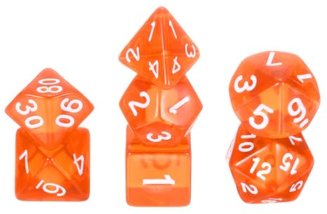 QUARKZMAN 7 STK Polyeder Würfel Set Acryl Transparent Orange | Für Rollenspiele Tischspiele Tabletop Spielzubehör