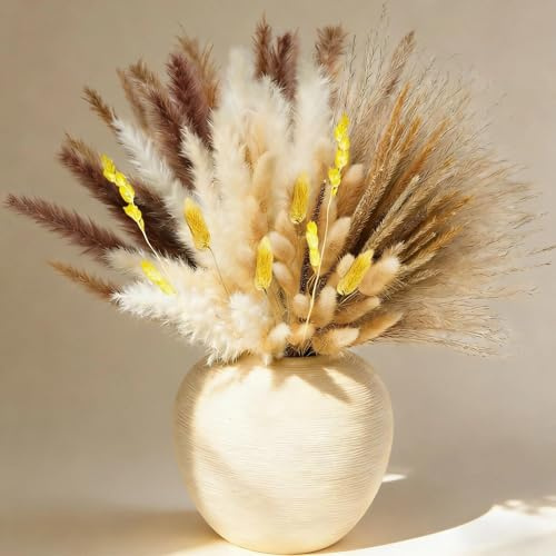 MUNTE Pampasgras Getrocknet, Bohemian-Stil Trockenblumen Strauß | Schlicht und Stilvoll Gräser Getrocknet, Trockenstrauß für Dekoration von Wohnzimmer, Zimmer, Hochzeit