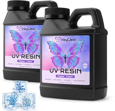HeyClear 1000g UV Resin, UV Harz Klar für Schmuckgestaltung, DIY-Handwerk | Hart, Niedrig Geruch, Vorvermischt & Schnellhärtend für Oberflächenbeschichtung Oberflächenbeschichtung