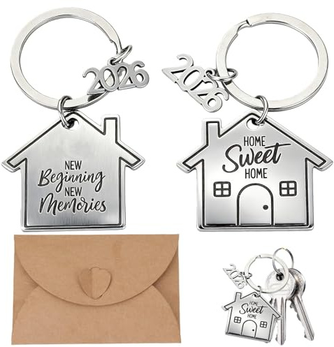 Fogbush 2 pièces Porte-clés Maison, 2026 Cadeaux de déménagement pour appartement, Porte-clés Maison, Cadeau pour emménagement, avec enveloppe