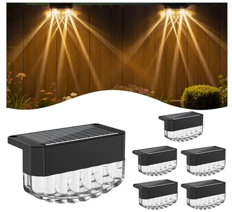 Aourow Aplique Solar para Exteriores, Paquete de 6 Luces Solares LED Impermeables IP65, Lámparas Solares de Color Blanco Cálido, Decoración de Terrazas, Balcones, Vallas, Escaleras, Jardín