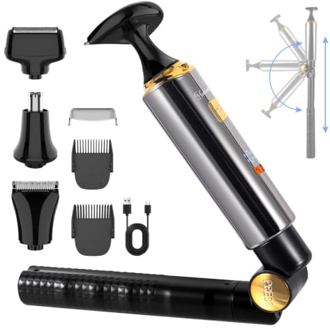 Hatteker Elektrischer Rückenrasierer für Männer, Körper-Trimmer, Haarschneider, 4-in-1-Set mit ausziehbarem Hilfsarm, wasserdicht, für Gesicht, Kinn, Arme, Rücken, Schamhaar, Pflege-Set