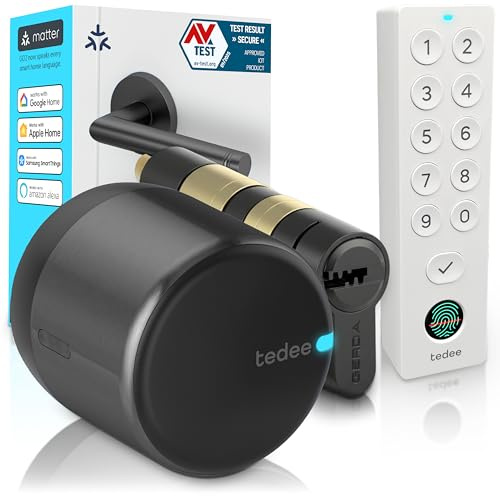 tedee GO2 Alu Serratura Smart con Impronta Digitale, Codice PIN e Cilindro Classe 6 Antieffrazione | Sblocco Automatico | Senza Cambio Cilindro | Compatibile con Matter, Alexa, Google, Apple