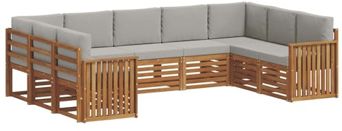 vidaXL Sofagarnituren 9 pcs Natürlich und Hellgrau Massivholz Akazie, Moderne Gartenbank, strapazierfähige Eckmöbel für draußen, gemütliches Loungeset für Terrasse und Patio
