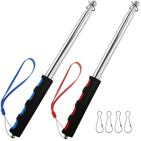 Veebmys 2 Pezzi Asta Telescopica Bandiera, Palo Bandiera Estensibile Acciaio Inox 2 m con Clip Ganci, Asta Portatile per Guida Turistica Insegnante Viaggio Campeggio Evento (Rosso + Blu)