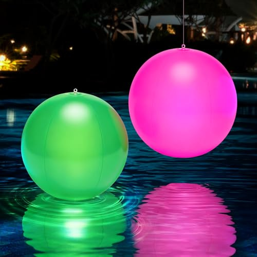 Boule Lumineuse Piscine Flottante, 2 Pièces Ballon Gonflable LED Piscines, 20 cm Ballon de Plage Lumineux pour Piscine Jardin Fête Mariage (20cm)