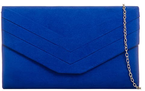 fi9 Women's Stylish Suede Envelop Style Bridal Wedding Evening Clutch Party Purse Hand Bag (Royal Blue)